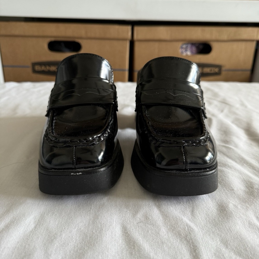 Y2K Chunky Block Platform Black Faux Leather Penny Loafers Womens 6.5 Academia - Picture 6 of 12